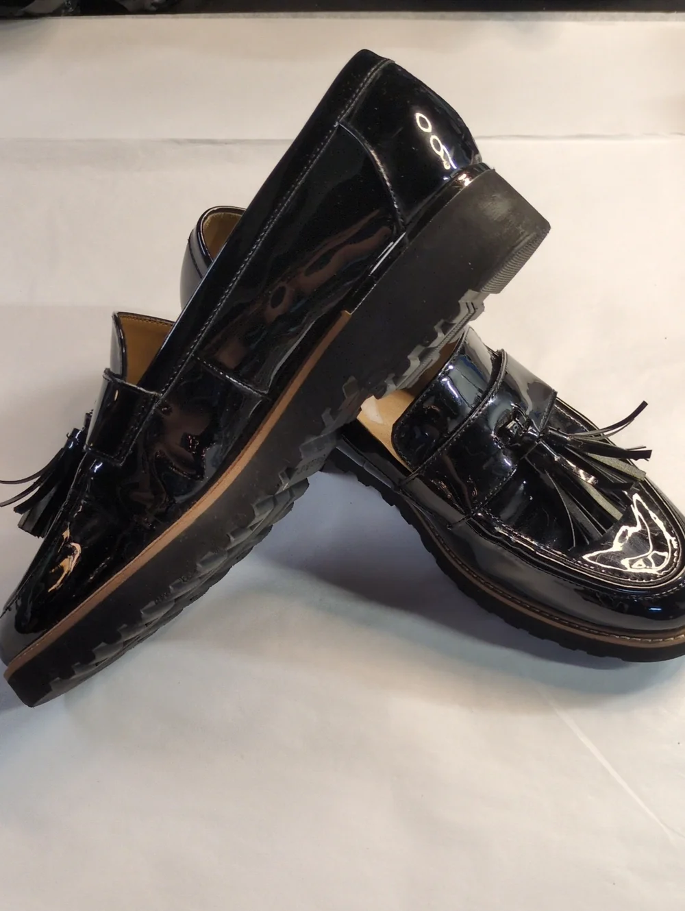 Franco Sarto Carolynn Tassel Loafer Black Faux Patent, Size 10